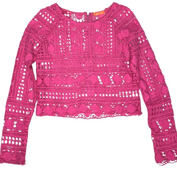 Lace Crochet Crop Top Womens L Pink Coquette Whimsigoth Balletcore Boho Festival - Picture 7 of 7